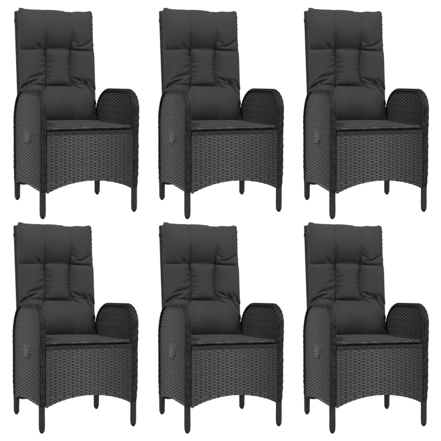 7-Delige Tuinset Met Kussens Poly Rattan Zwart 160 cm tafellengte 6x stoel + Tafel