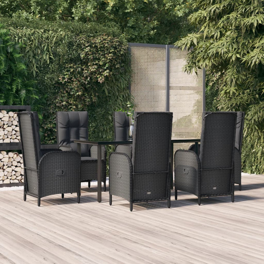 7-Delige Tuinset Met Kussens Poly Rattan Zwart 160 cm tafellengte 6x stoel + Tafel