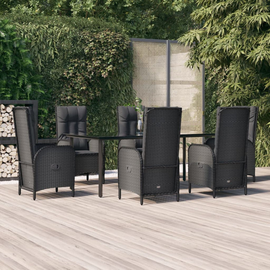 7-Delige Tuinset Met Kussens Poly Rattan Zwart 1 200 cm tafellengte