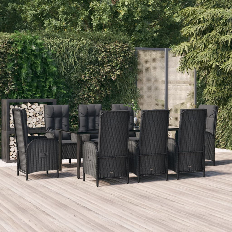 9-Delige Tuinset Poly Rattan Zwart 1 200 cm tafellengte