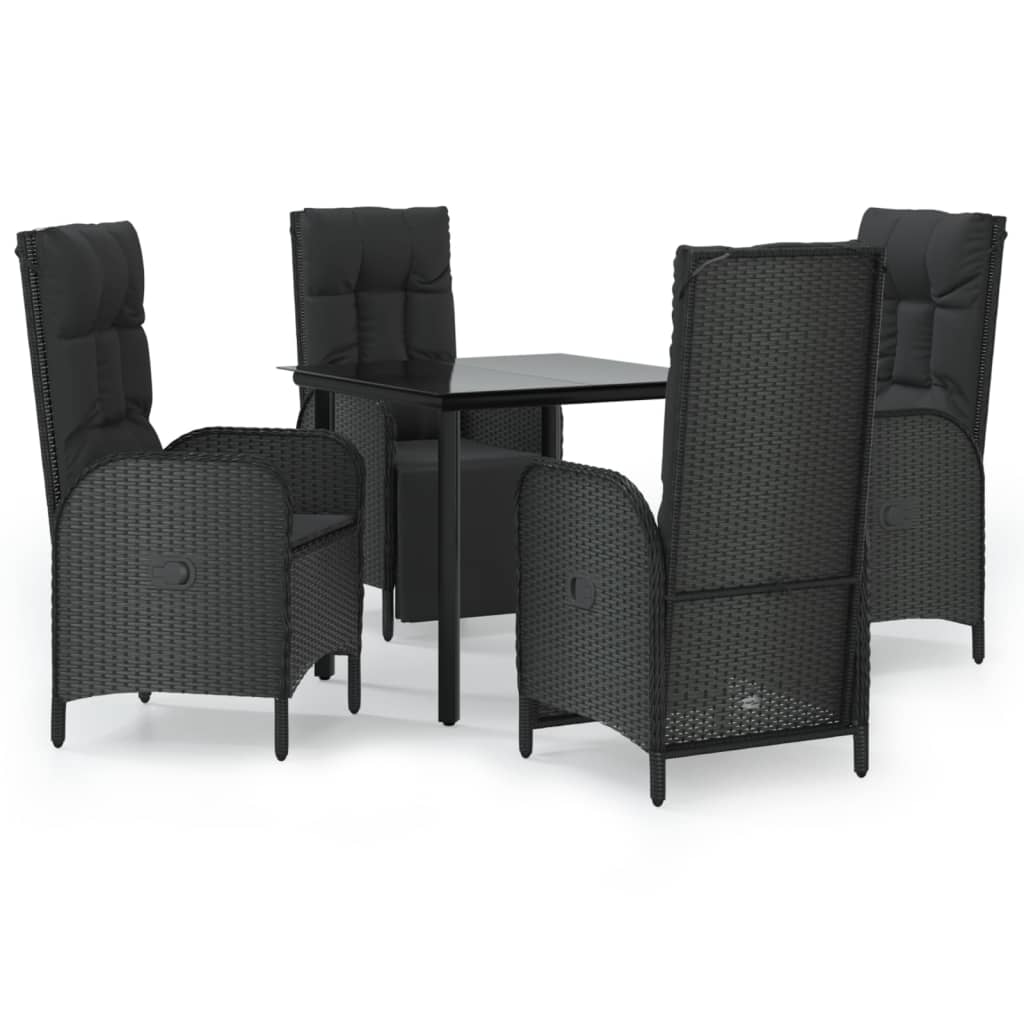 5-Delige Tuinset Met Kussens Poly Rattan Zwart 80 cm tafellengte 2x stoel + 2x Fauteuil + Tafel