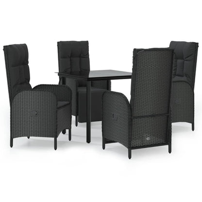 5-Delige Tuinset Met Kussens Poly Rattan Zwart 80 cm tafellengte 2x stoel + 2x Fauteuil + Tafel