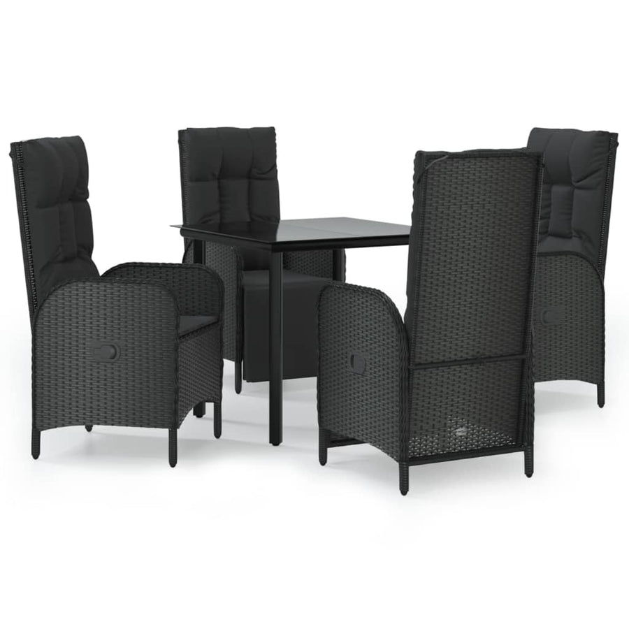 5-Delige Tuinset Met Kussens Poly Rattan Zwart 80 cm tafellengte 2x stoel + 2x Fauteuil + Tafel
