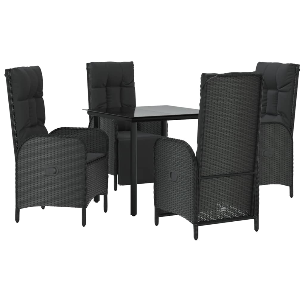5-Delige Tuinset Met Kussens Poly Rattan Zwart 80 cm tafellengte 2x stoel + 2x Fauteuil + Tafel