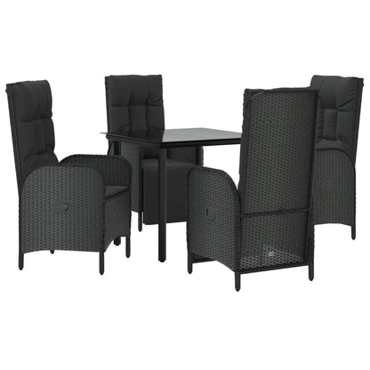 5-Delige Tuinset Met Kussens Poly Rattan Zwart 80 cm tafellengte 2x stoel + 2x Fauteuil + Tafel