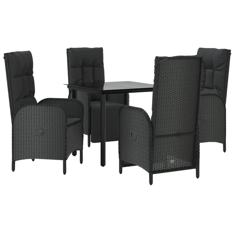 5-Delige Tuinset Met Kussens Poly Rattan Zwart 80 cm tafellengte 2x stoel + 2x Fauteuil + Tafel