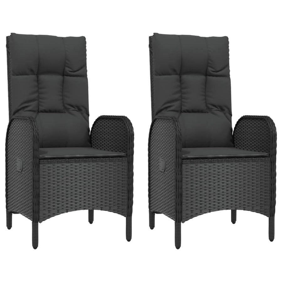 5-Delige Tuinset Met Kussens Poly Rattan Zwart 80 cm tafellengte 2x stoel + 2x Fauteuil + Tafel