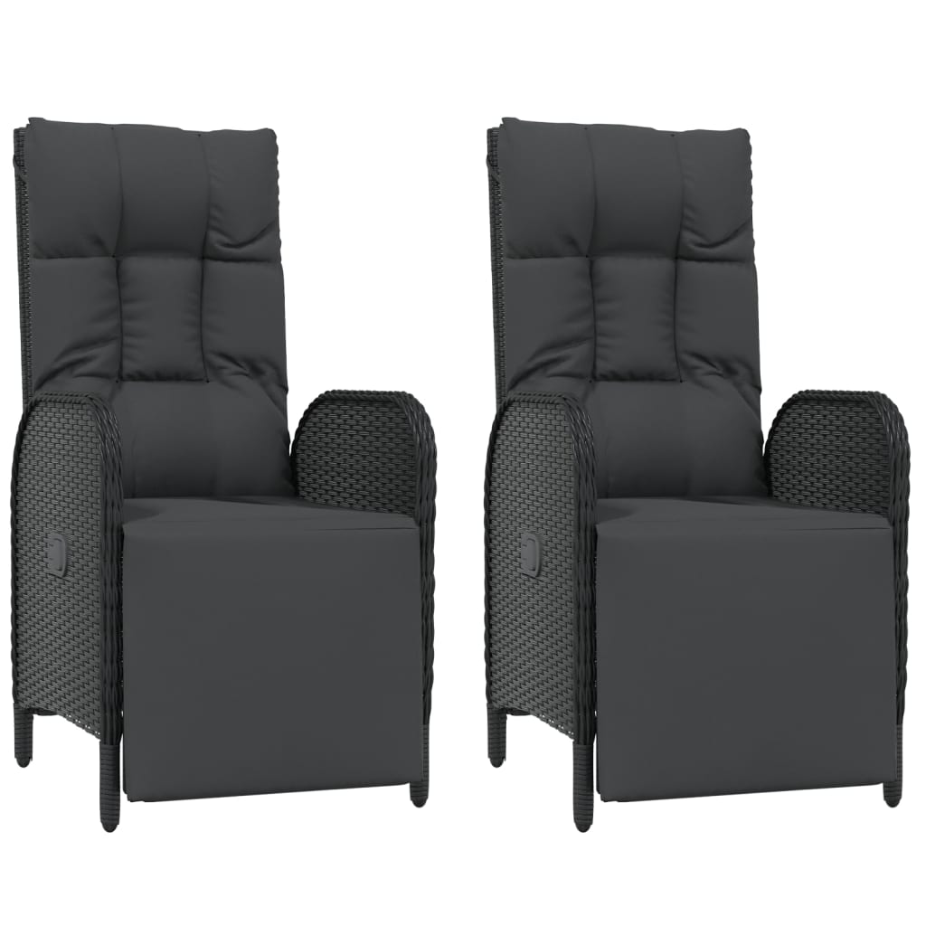 5-Delige Tuinset Met Kussens Poly Rattan Zwart 80 cm tafellengte 2x stoel + 2x Fauteuil + Tafel