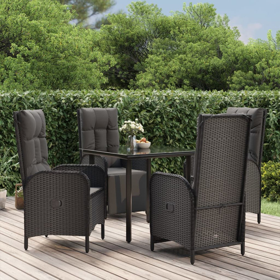 5-Delige Tuinset Met Kussens Poly Rattan Zwart 80 cm tafellengte 2x stoel + 2x Fauteuil + Tafel