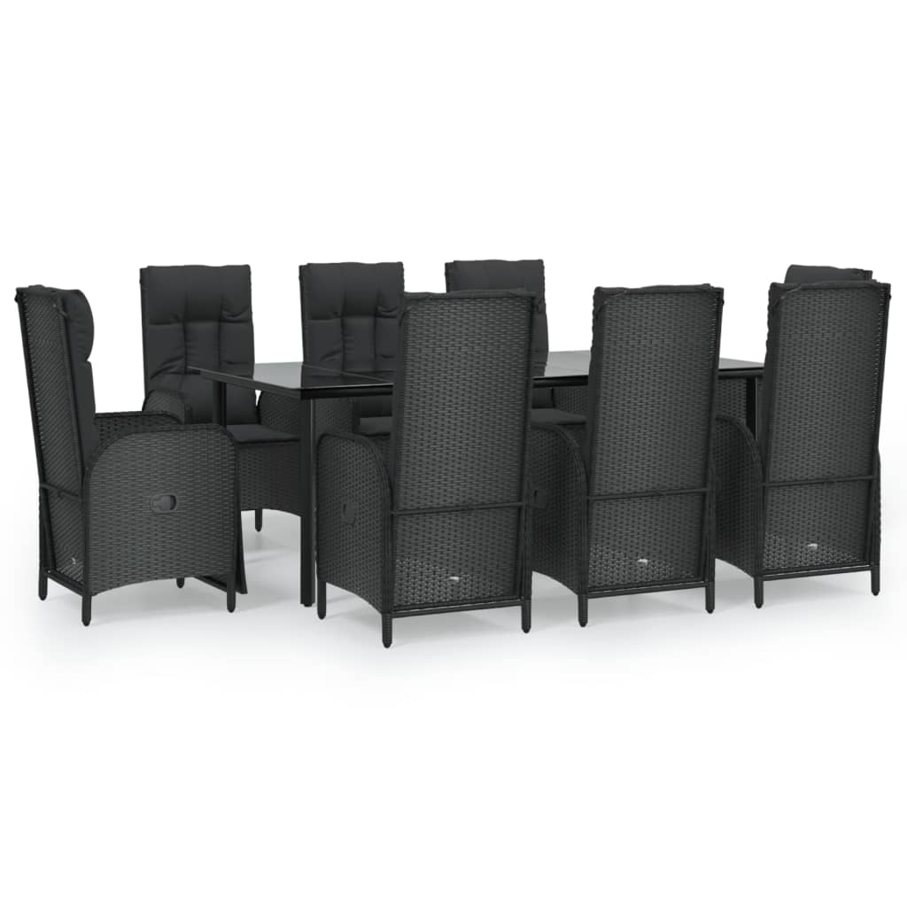 9-Delige Tuinset Poly Rattan Zwart 1 200 cm tafellengte