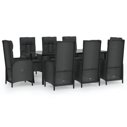 9-Delige Tuinset Poly Rattan Zwart 1 200 cm tafellengte