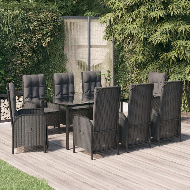 9-Delige Tuinset Poly Rattan Zwart 200 cm tafellengte 6x stoel + 2x Fauteuil + Tafel