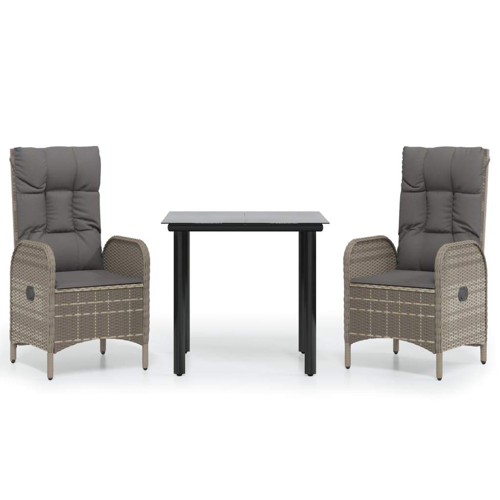 3-Delige Tuinset Met Kussens Poly Rattan Zwart En Grijs 1 80 cm tafellengte