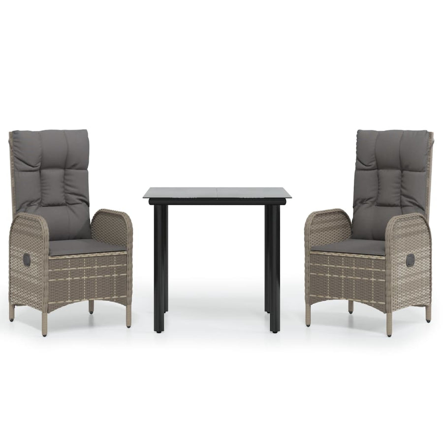 3-Delige Tuinset Met Kussens Poly Rattan Zwart En Grijs 1 80 cm tafellengte