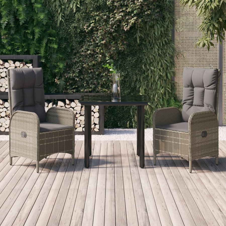 3-Delige Tuinset Met Kussens Poly Rattan Zwart En Grijs 1 80 cm tafellengte