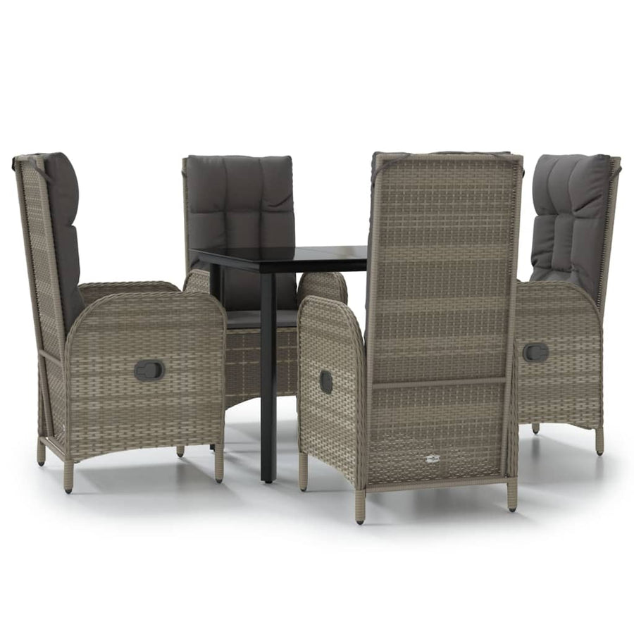 5-Delige Tuinset Met Kussens Poly Rattan Zwart En Grijs 1 80 cm tafellengte