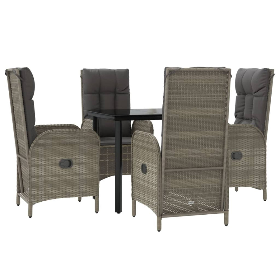 5-Delige Tuinset Met Kussens Poly Rattan Zwart En Grijs 1 80 cm tafellengte