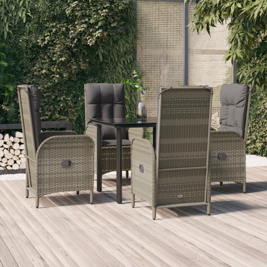 5-Delige Tuinset Met Kussens Poly Rattan Zwart En Grijs 1 80 cm tafellengte