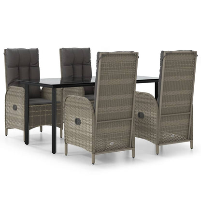 5-Delige Tuinset Met Kussens Poly Rattan Zwart En Grijs 160 cm tafellengte 4x stoel + Tafel