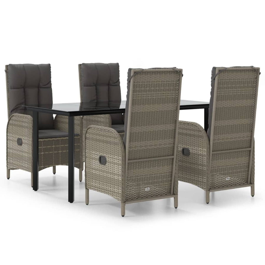 5-Delige Tuinset Met Kussens Poly Rattan Zwart En Grijs 160 cm tafellengte 4x stoel + Tafel
