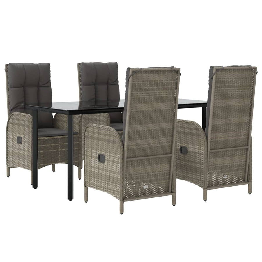 5-Delige Tuinset Met Kussens Poly Rattan Zwart En Grijs 160 cm tafellengte 4x stoel + Tafel