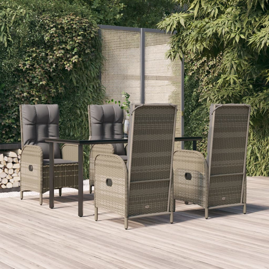 5-Delige Tuinset Met Kussens Poly Rattan Zwart En Grijs 160 cm tafellengte 4x stoel + Tafel