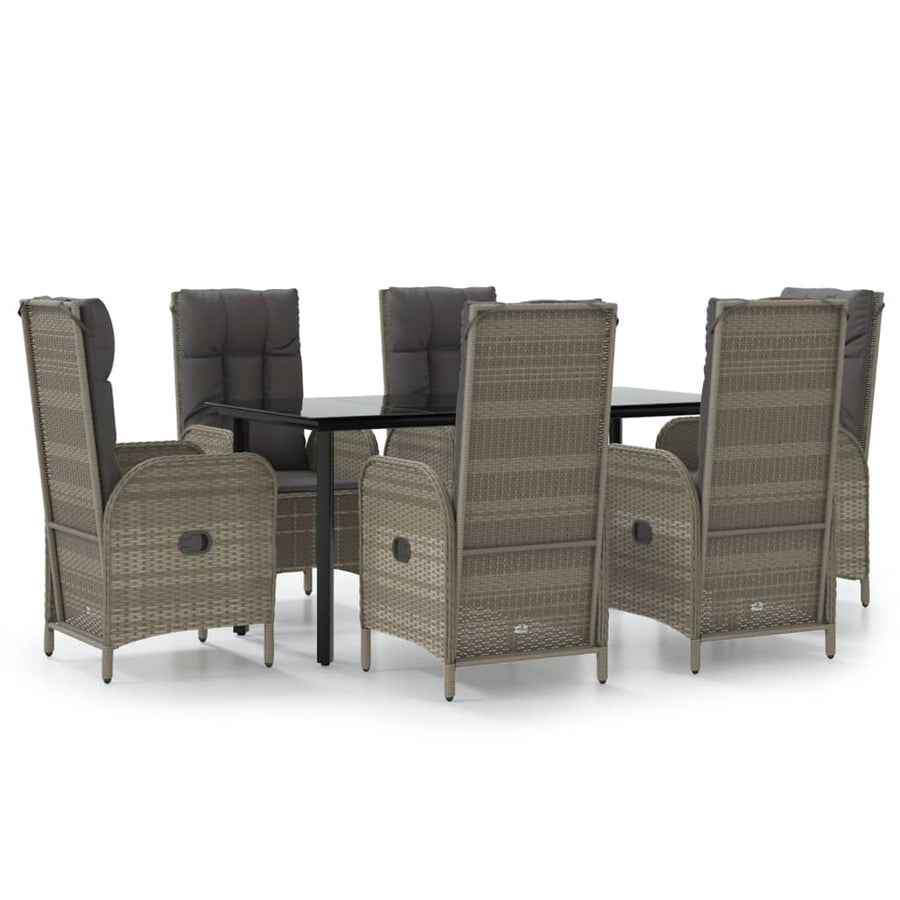 7-Delige Tuinset Met Kussens Poly Rattan Zwart En Grijs 1 160 cm tafellengte 6x stoel + Tafel