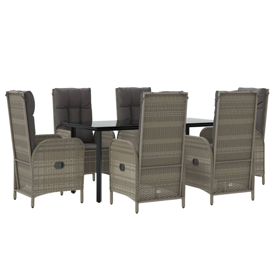 7-Delige Tuinset Met Kussens Poly Rattan Zwart En Grijs 1 160 cm tafellengte 6x stoel + Tafel