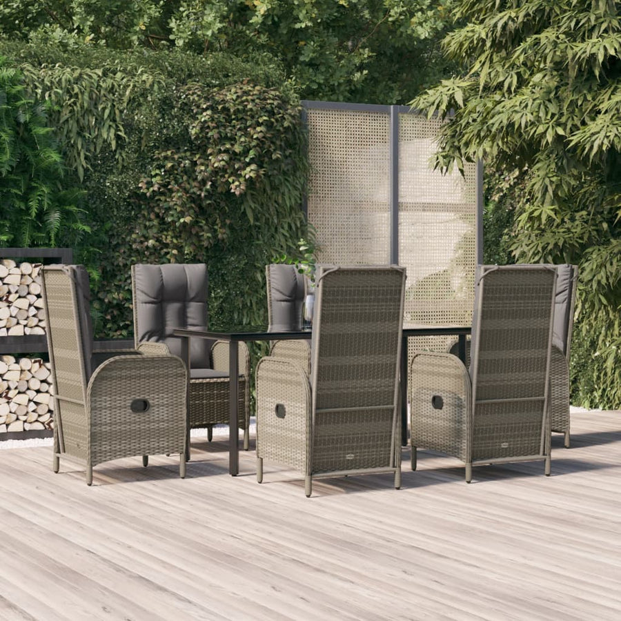 7-Delige Tuinset Met Kussens Poly Rattan Zwart En Grijs 1 160 cm tafellengte 6x stoel + Tafel