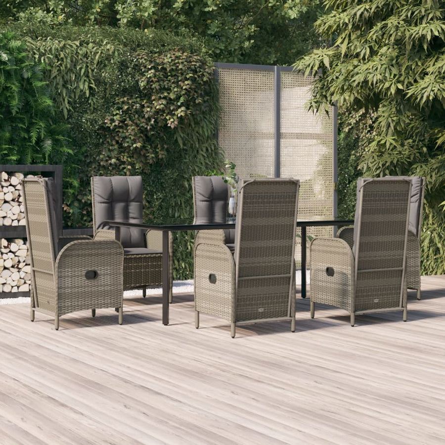 7-Delige Tuinset Met Kussens Poly Rattan Zwart En Grijs 1 200 cm tafellengte