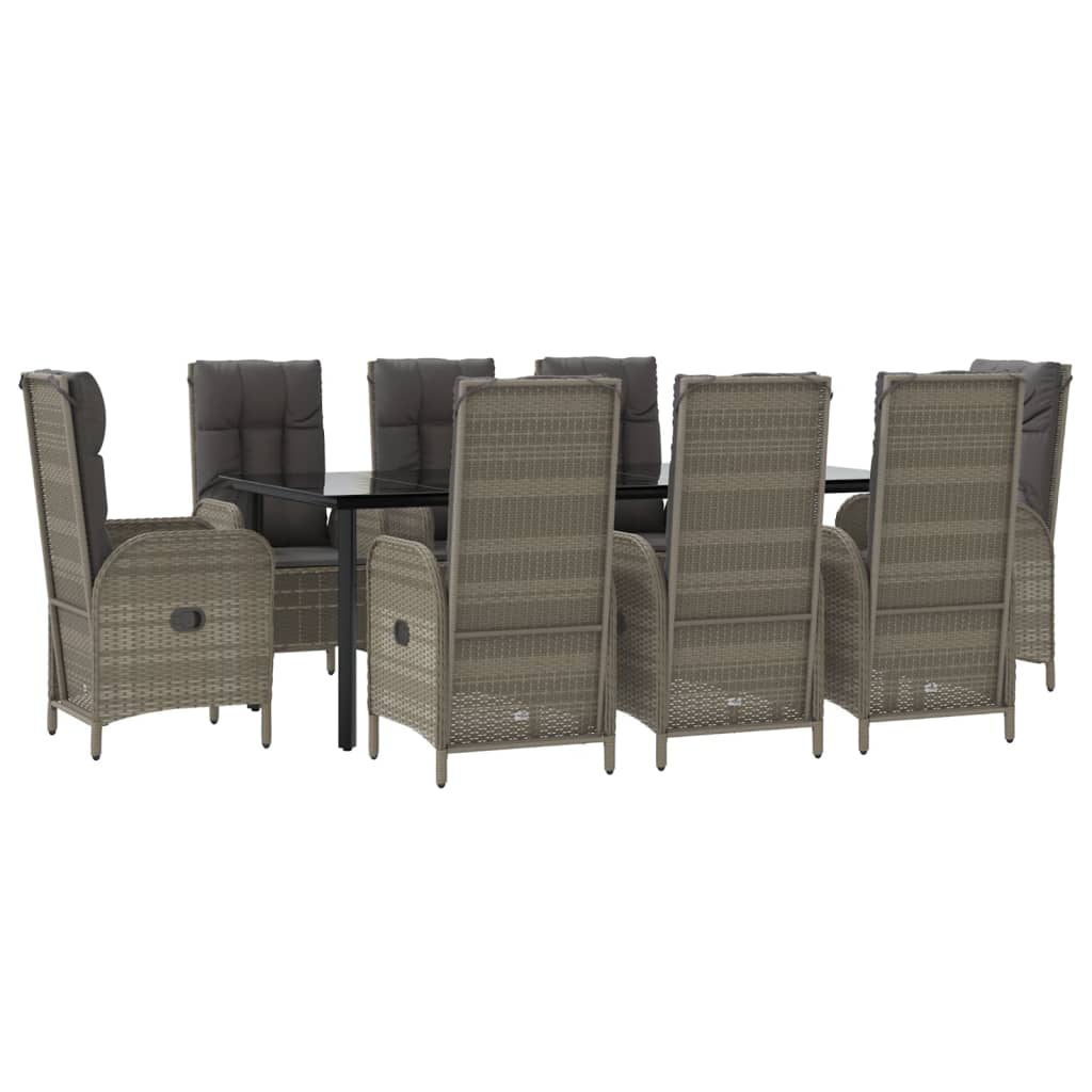 9-Delige Tuinset Met Kussens Poly Rattan Zwart En Grijs 1 200 cm tafellengte