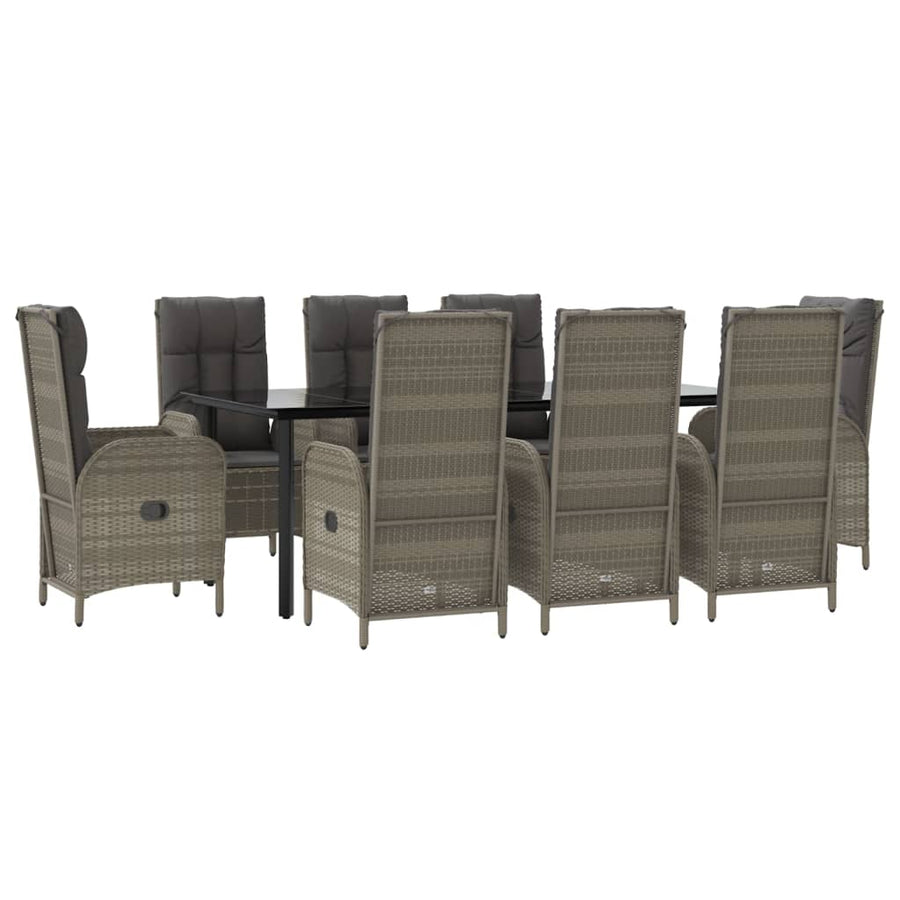 9-Delige Tuinset Met Kussens Poly Rattan Zwart En Grijs 1 200 cm tafellengte