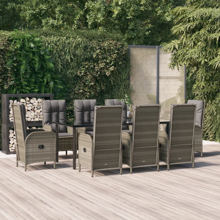 9-Delige Tuinset Met Kussens Poly Rattan Zwart En Grijs 1 200 cm tafellengte