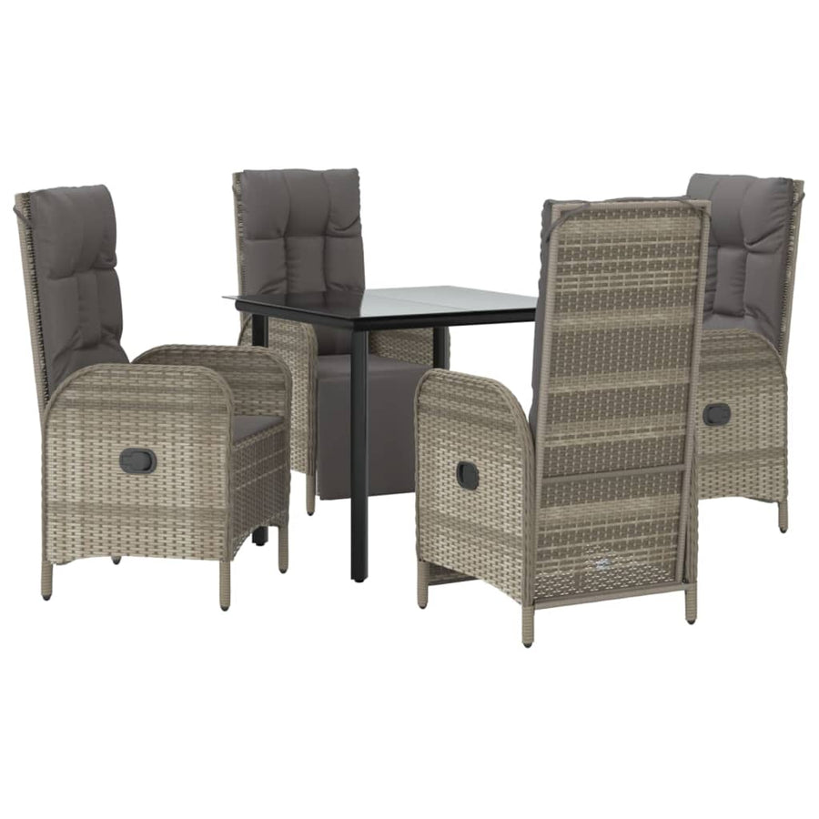 5-Delige Tuinset Met Kussens Poly Rattan Zwart En Grijs 80 cm tafellengte 2x stoel + 2x Fauteuil + Tafel