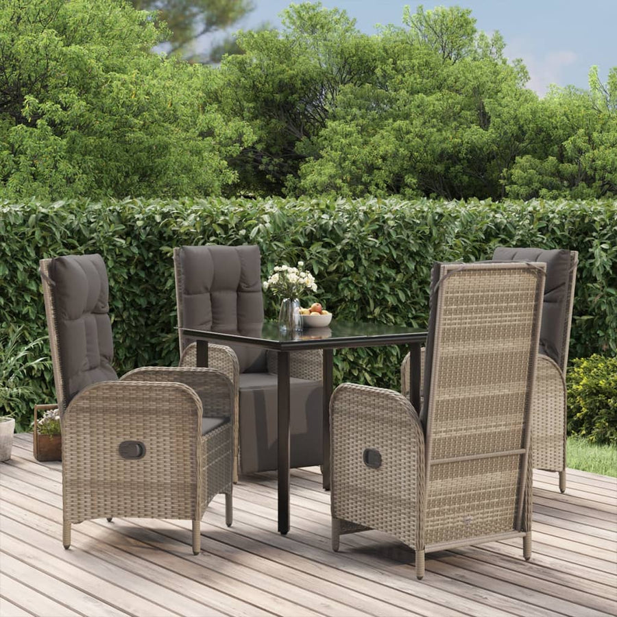 5-Delige Tuinset Met Kussens Poly Rattan Zwart En Grijs 80 cm tafellengte 2x stoel + 2x Fauteuil + Tafel