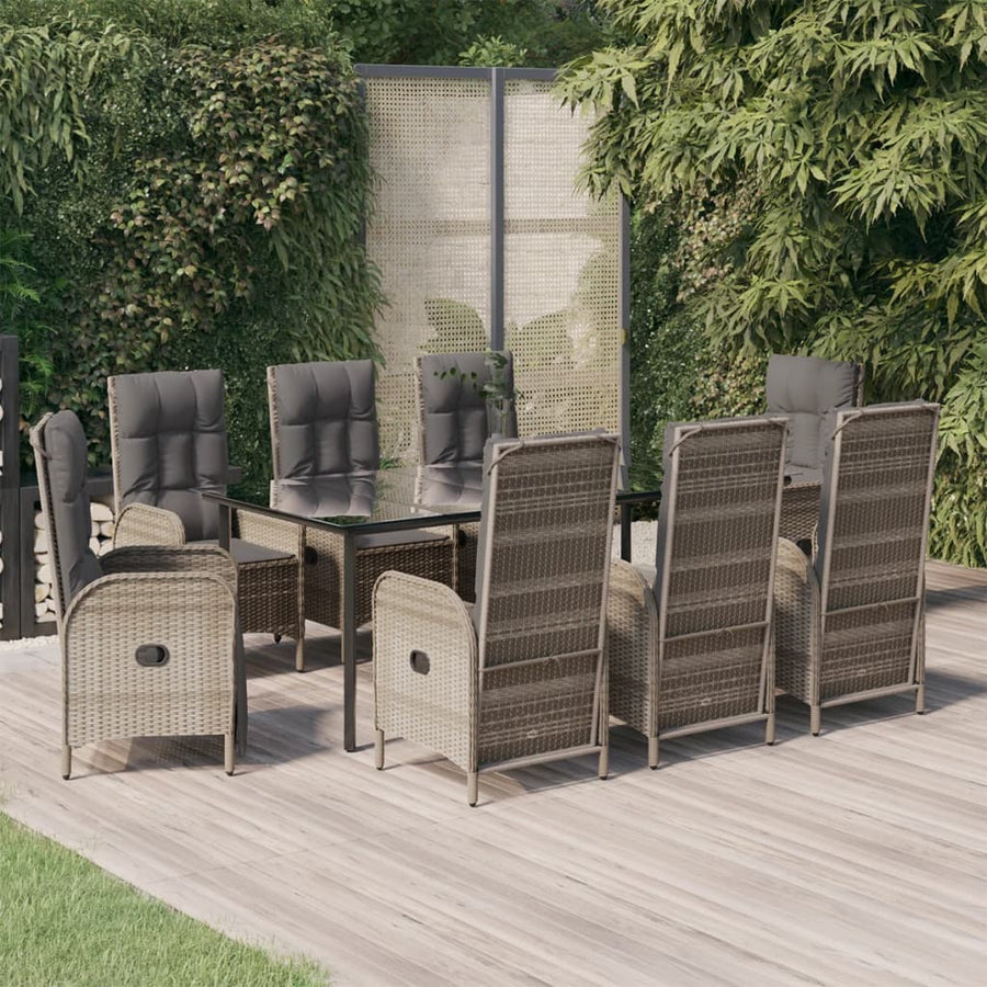 9-Delige Tuinset Met Kussens Poly Rattan Zwart En Grijs 1 200 cm tafellengte