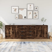 Dressoirs set 3 stuks bewerkt hout gerookt eikenkleurig