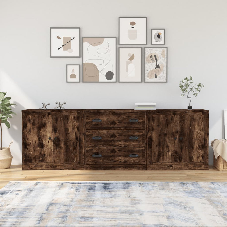 Dressoirs 3 st bewerkt hout gerookt eikenkleurig