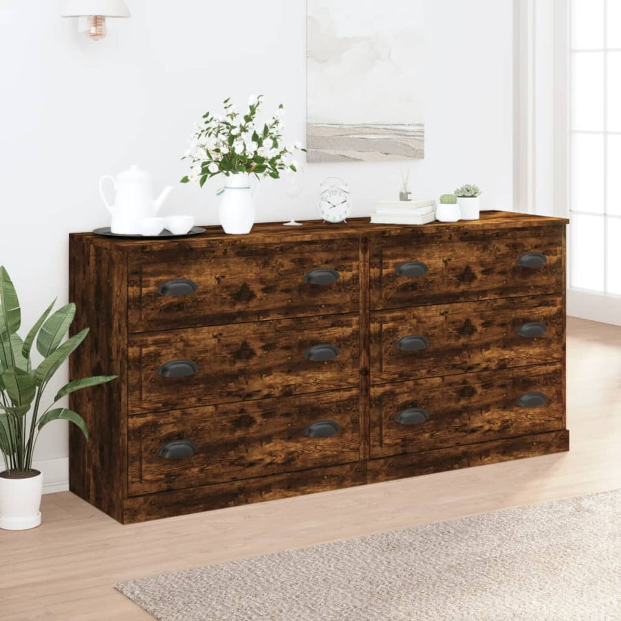 Dressoirs 2 St Bewerkt Hout Gerookt Eikenkleurig