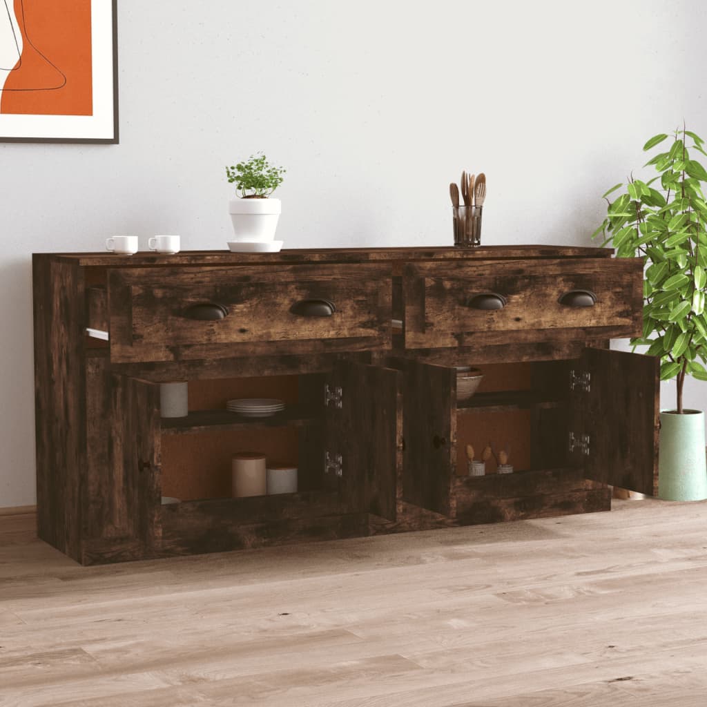 Dressoirs 2 st bewerkt hout gerookt eikenkleurig