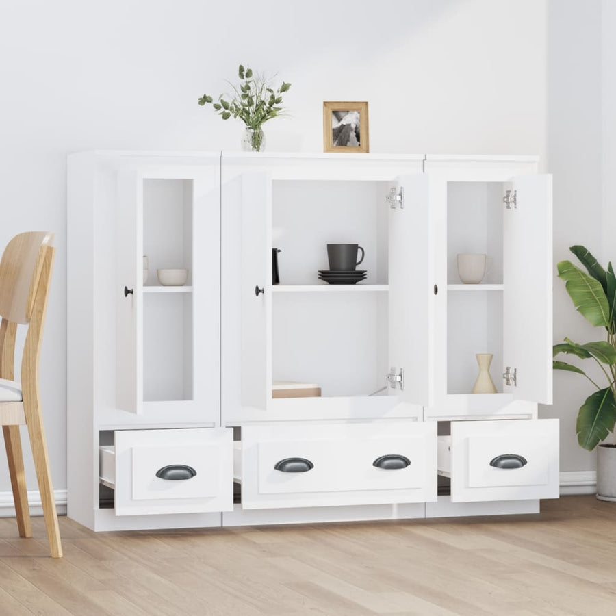 Hoge Kasten 3 St Bewerkt Hout Wit
