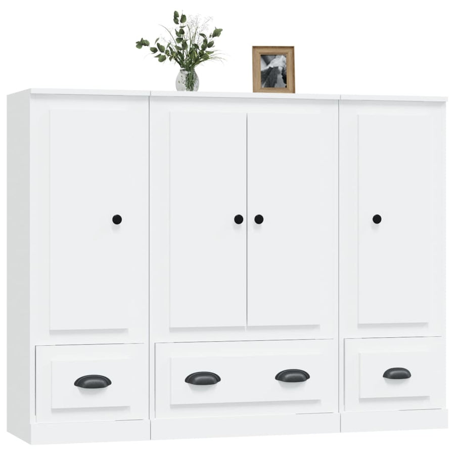 Hoge Kasten 3 St Bewerkt Hout Wit