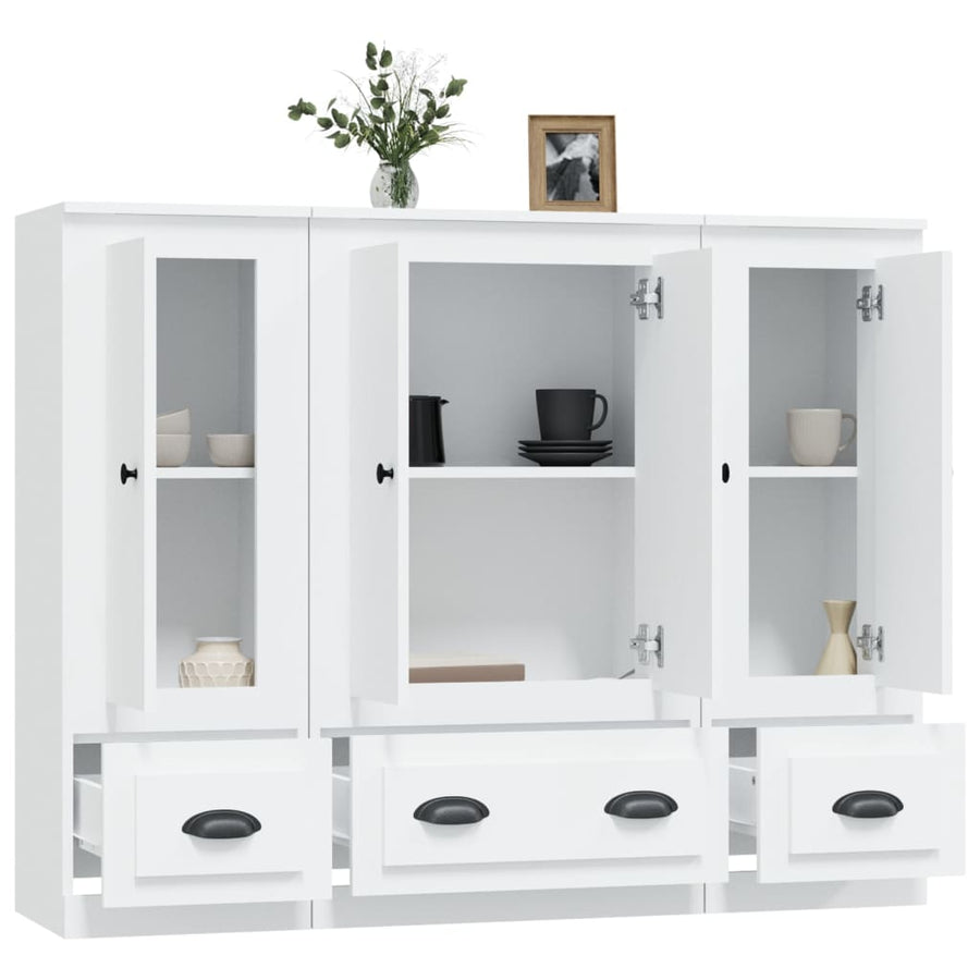 Hoge Kasten 3 St Bewerkt Hout Wit