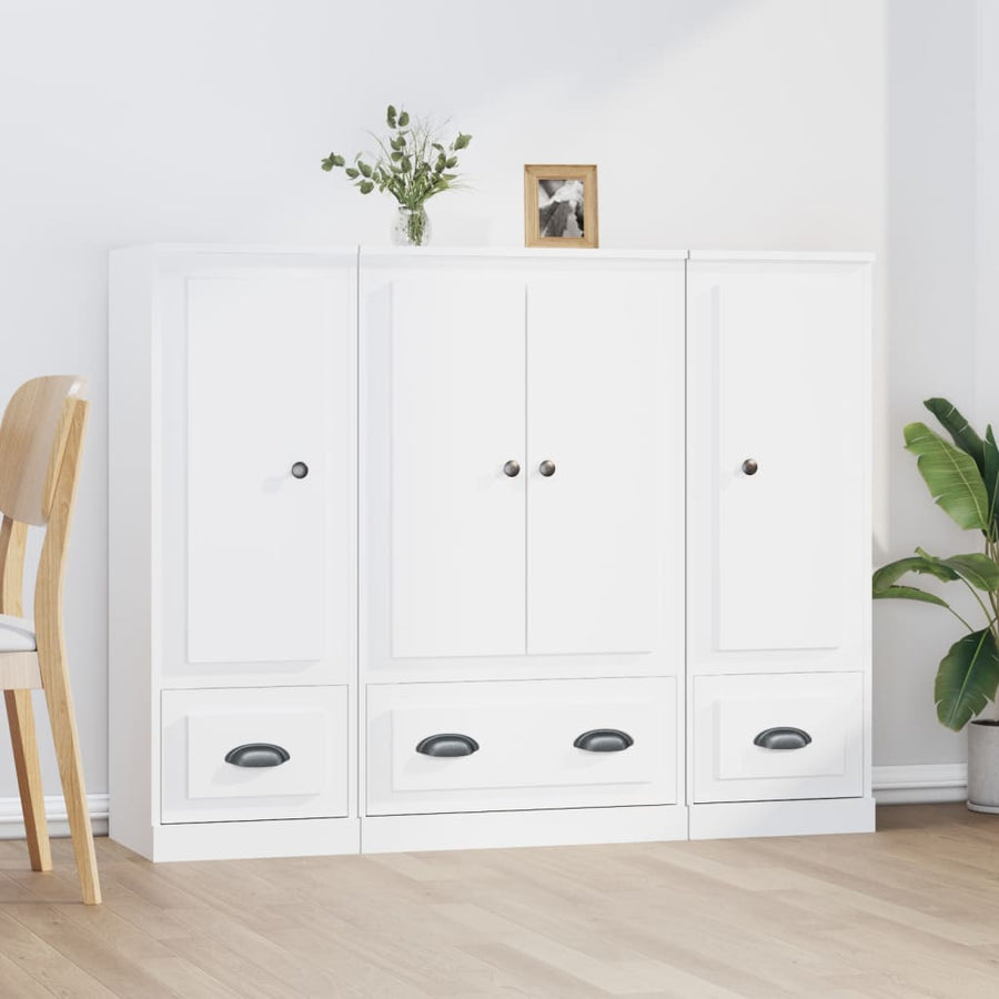 Hoge Kasten 3 St Bewerkt Hout Wit