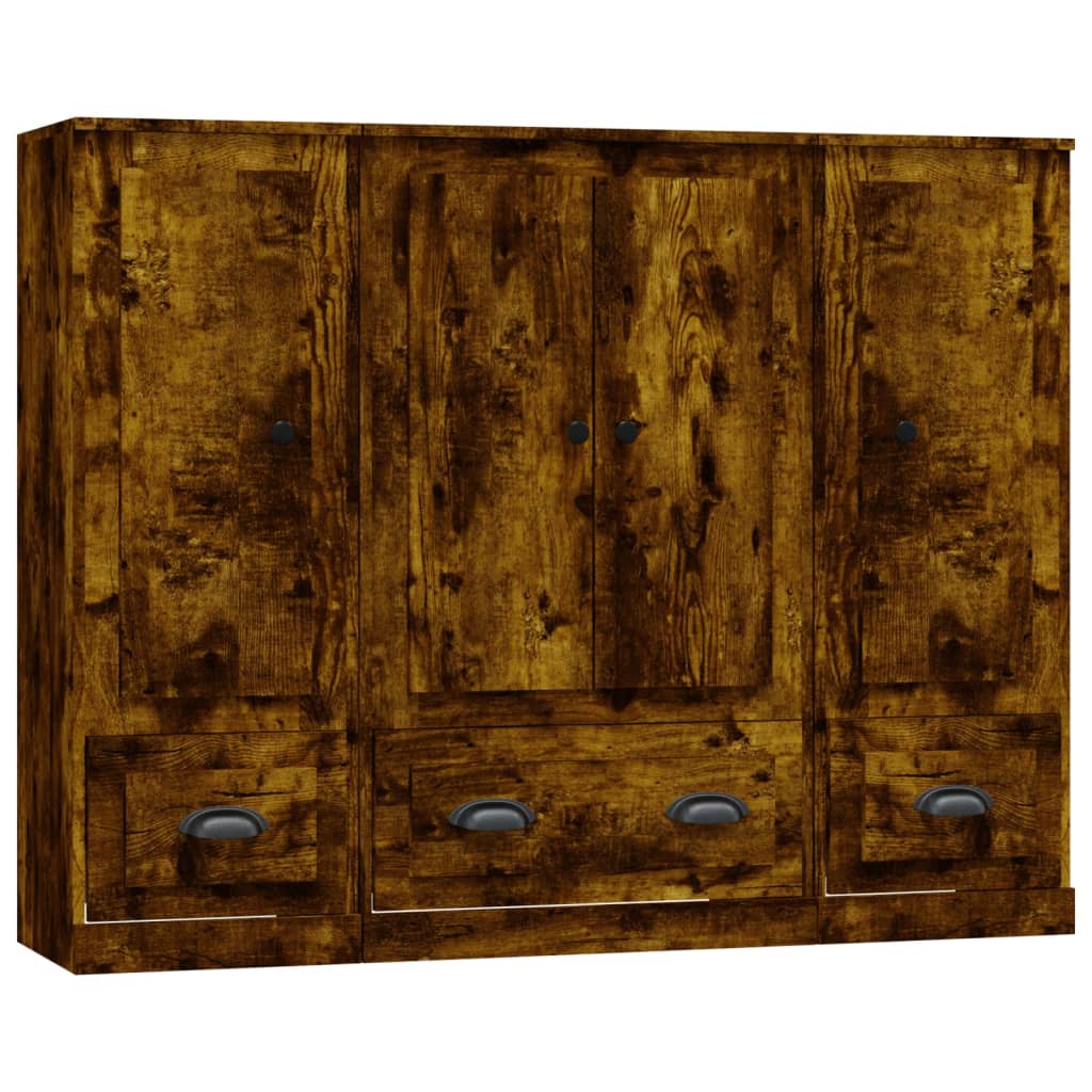 Hoge Kasten Bewerkt Hout Kleurig Gerookt eiken