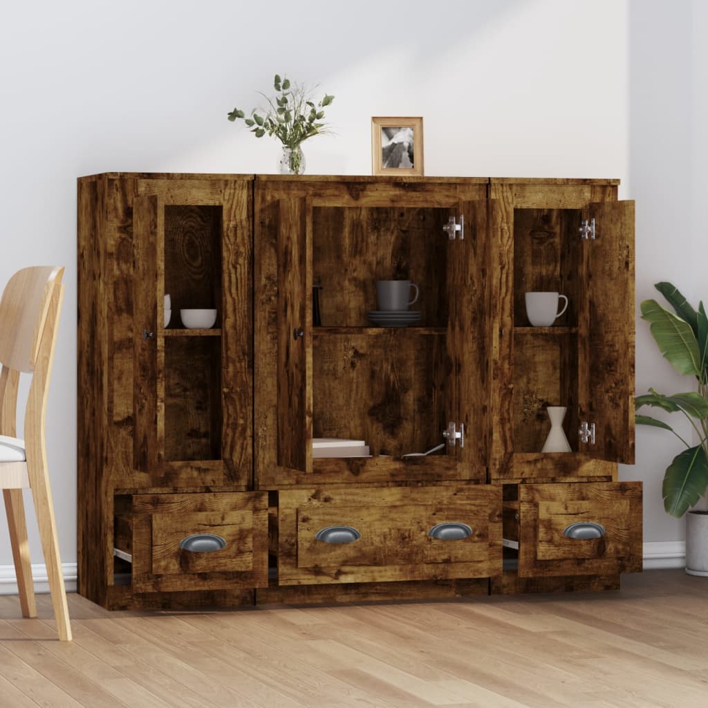 Hoge Kasten Bewerkt Hout Kleurig Gerookt eiken