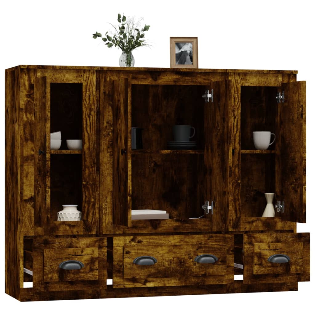 Hoge Kasten Bewerkt Hout Kleurig Gerookt eiken