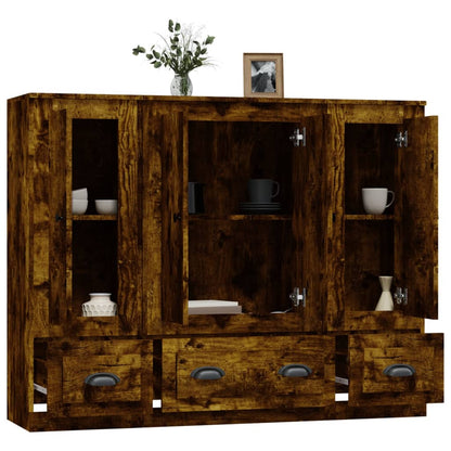 Hoge Kasten Bewerkt Hout Kleurig Gerookt eiken