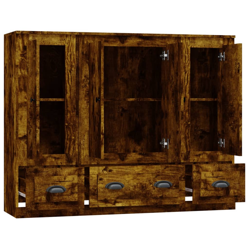 Hoge Kasten Bewerkt Hout Kleurig Gerookt eiken