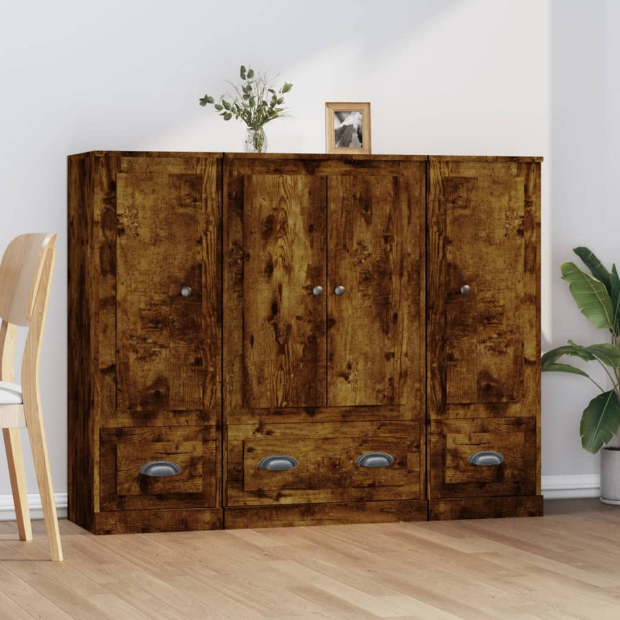 Hoge Kasten Bewerkt Hout Kleurig Gerookt eiken